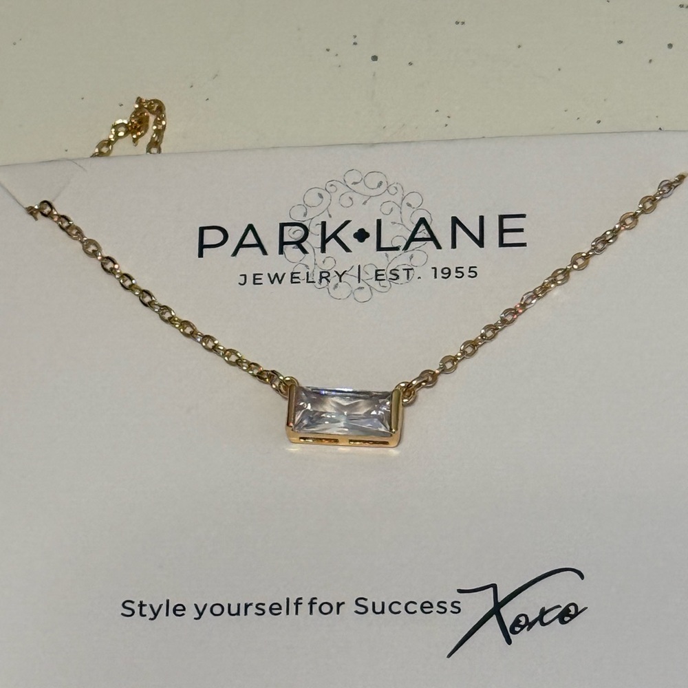Park Lane Gold Necklace with Rectangular Clear Gem